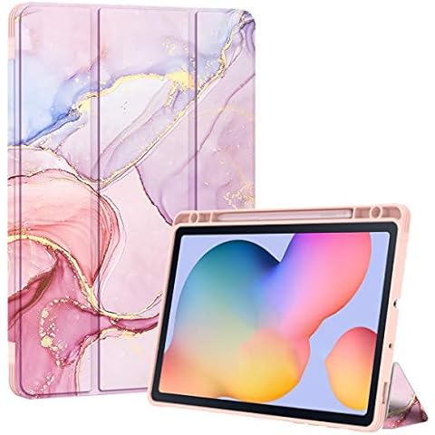 PIXIU Lightweight Trifold Stand Smart Case for Samsung Galaxy Tab S6 Lite 10.4" 2022/2020 with S Pen Holder, Multi-Angle Viewing Soft TPU Cover with Auto Wake/Sleep SM-P610 / P615/ P613 / P619 Marble Cover