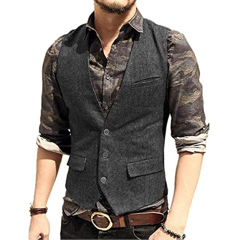 Men's Suit Vest Slim Fit Groom Waistcoat Wool Tweed Suits Vest Jacket Sleeveless for Wedding(M, Gray) Cover