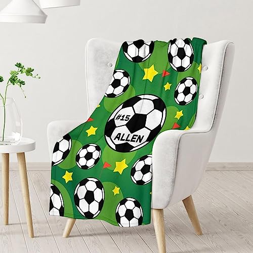 Mercuryelf Custom Soccer Blanket Gifts, 30"x40" Personalized Football Throw Blankets for Boys Kids, Cozy Lightweight Fleece Plush for Sofa Bed Room Decor