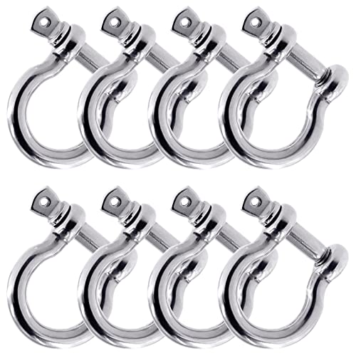 Mardatt 8 Pcs 304 Stainless Steel M8 D Ring Shackle Screw Pin Anchor Shackles Lock for Vehicle Hauling, Camping, Heavy Duty Construction