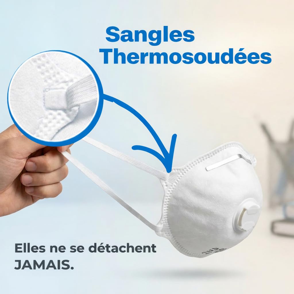 10 Masque FFP3 avec Élastiques Certifiés CE, Masque 5 Couches Avec Valve, Masques de Protection Adulte contre les Poussières et les Particules, Masques Protection Respiratoire BFE≥99, 10 Pièces