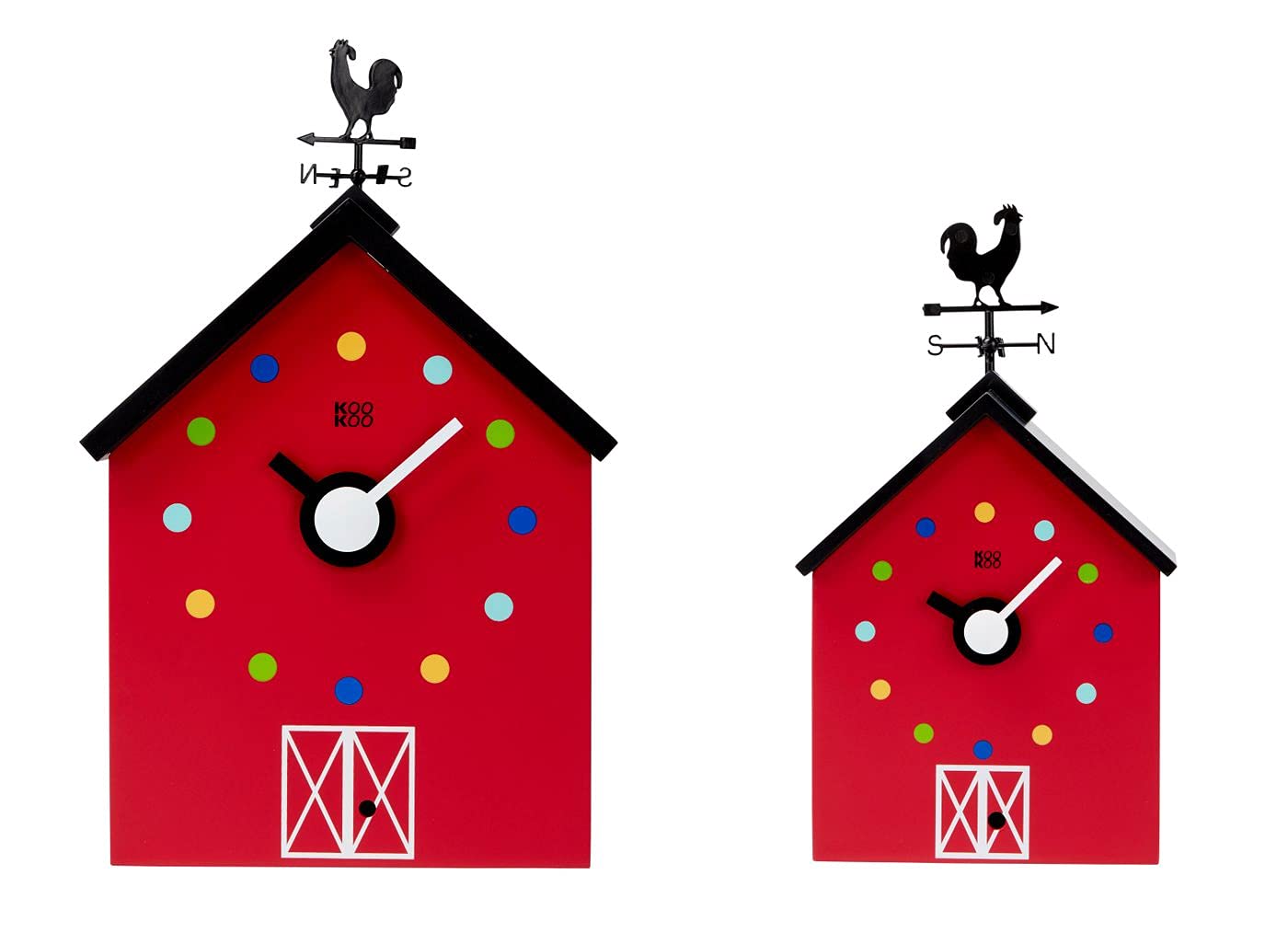 KOOKOO RedBarn piccolo, Orologio da fattoria con 12 suoni di animali, un gallo e un segnavento rotante, per bambini 6+ anni
