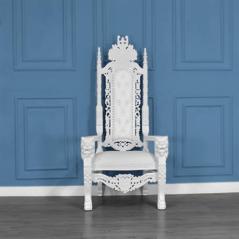 Lion King Throne Chair - French White Frame with White Faux Leather
