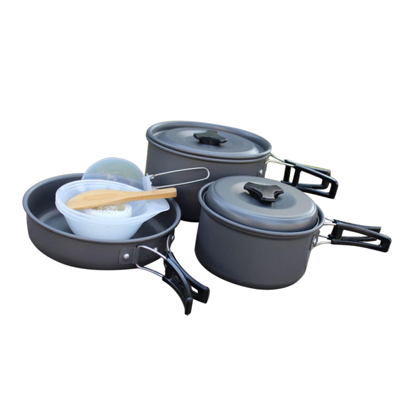 HEMOTON 1Set Folding Cookware for People Lightweight Portable Camping Cooking Gear with Pot Pot Frying Pan Bowls and Utensils for Outdoor BBQ Hiking and Picnics
