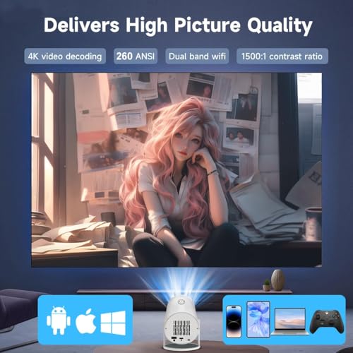 Image of HY300 Mini Projector for Home, Portable Smart Projector with WiFi Bluetooth Android 13, 1080P 4K Support, Auto Keystone, Home Theater & Outdoor Movies