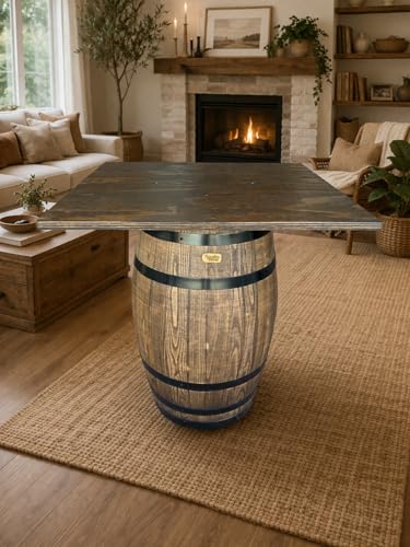 Agorà Botti Mesa de 100 cm barnizada nogal étnico con círculos negros, altura 85 cm, tablero cuadrado 80 x 80 cm