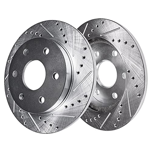Image of Detroit Axle - REAR Brake Kit for 2006-2012 2014 Kia Sedona 2007-2010 Hyundai Entourage Drilled & Slotted Disc Brake Rotors 2008 2009 Replacement Ceramic Brakes Pads