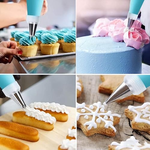مجموعة أكياس ورؤوس تزيين الكيك مكونة من 15 قطعة من جودتول - ادوات تزيين الكيك مع كيسين للعجين و6 رؤوس تزيين و2 وصلة و3 مكشطة للكيك - مجموعة ادوات خبز للكيك والكب كيك والبسكويت