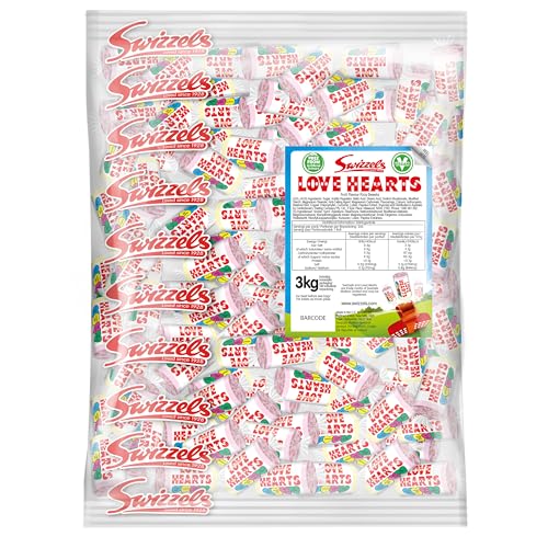 Swizzels Love Hearts Mini Rolls, Vegan Friendly Sweets- 3kg Bulk Bag