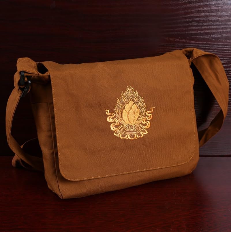 Buddhist Bag, Meditation Bag, Buddhist Cotton Canvas Shoulder Bag, Mountain Facing Bag, Buddhist Bag, Monk Bag, Square Horn Arhat Bag, Embroidered Vase Pattern.3