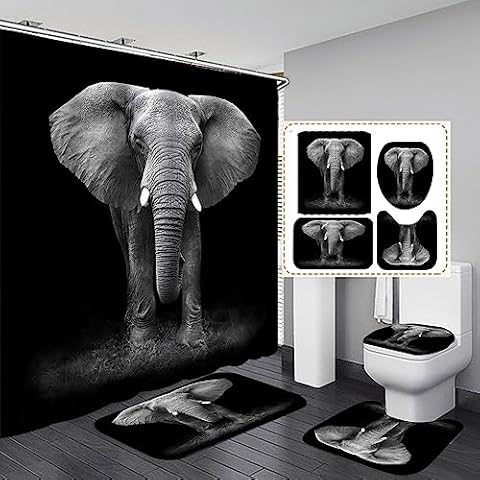 ZELAMU Elephant Shower Curtain Set with Accessories Cover