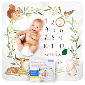 Baby Monthly Milestone Blanket, Soft Woodland Photo Blanket for Baby Boy & Baby Girl, Nursery Bed Blanket, Newborn Essentials, Baby Registry Must Haves