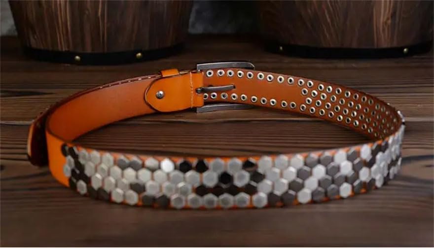 Men 3.8cm Rock Punk Belts Geometry Pattern Rivet Studded Belts Leather Hip Pop Jeans Decorative Belt4