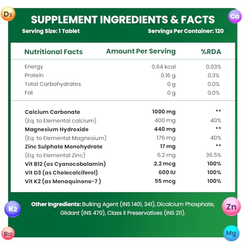 Calcium Magnesium Zinc D3 K2 B12 in one tablet - Image 2