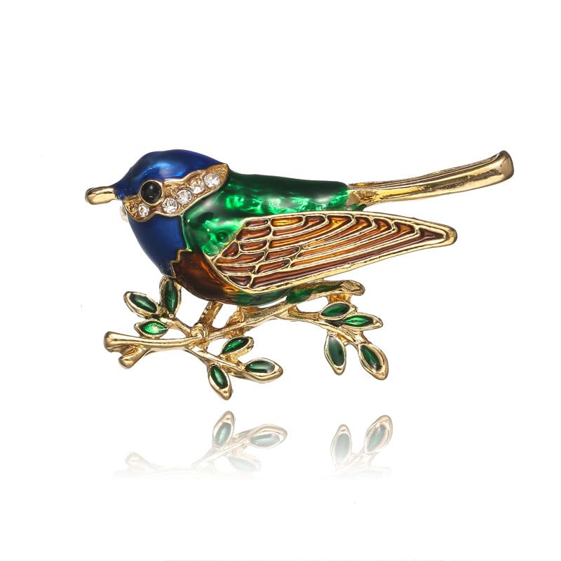 Image of coadipress Colorful Birds Brooch Pins Crystal Rhinestone Branch Bird Brooch Cute Enamel Animal Magpie Hummingbird Pin Fashion Jewelry Accessories Gifts