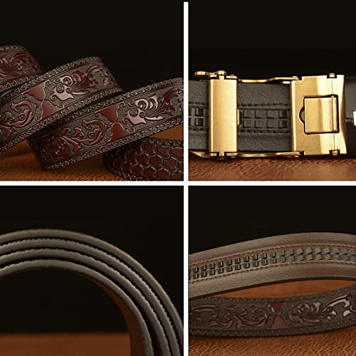 Comfort Leather Slide Ratchet Belt With Automatic Carved Dragon Buckle - Adjustable For Jeans2