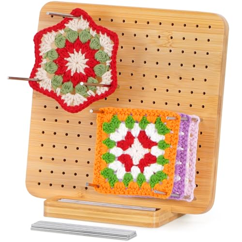 Lifewit Crochet Blocking Board with 20 Pegs Bamboo Granny Square Blocking Board for Knitting and Crochet Projects Blocking Mats for Crocheting Crocheting Accessories Gifts for Crocheters 7.7