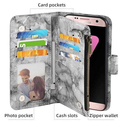 Asuwish S7-EDGE-DLSDK-US-CASE Phone Case For Samsung Galaxy S7 Edge Wallet Cell Cover With Tempered Glass Screen Protector And Marble Leather Flip Credit Card Holder Slot Stand S7Edge S 7 Gs7 7S 7Edge Women Men Grey thumb #2