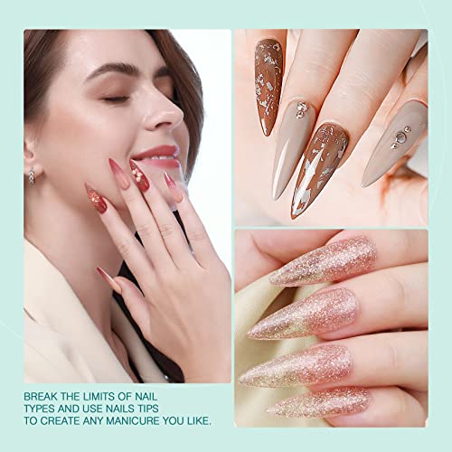SAVILAND Gel Nail Kit with Curing Lamp: 500 pcs Stiletto Nail Tips 4 In 1 Glue Gels with Medium Stiletto Gel Nails Tip and Curing Lamp Acrylic Nails Art DIY Manicure Home Salon Gift