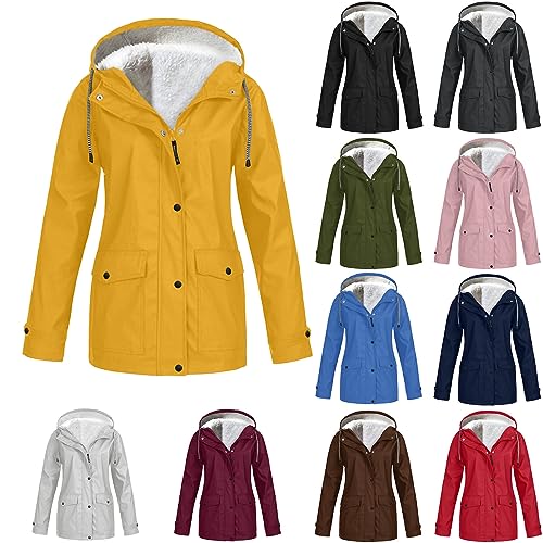 Tednrk Red Fleece-Lined Raincoat for Women - Medium Waterproof Zip-Up Jacket - Image 3