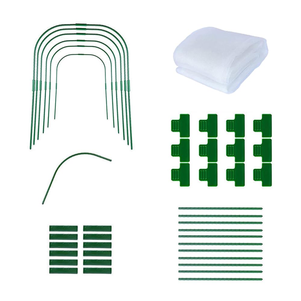 Garden Mesh Netting Kit, Plant Covers Freeze Protection 6pcs Garden Hoops with 12 Clips, Row Cover Garden Netting Pest Barrier for Fruit Vegetable Flowers Animals Garden Netting Raised Bed