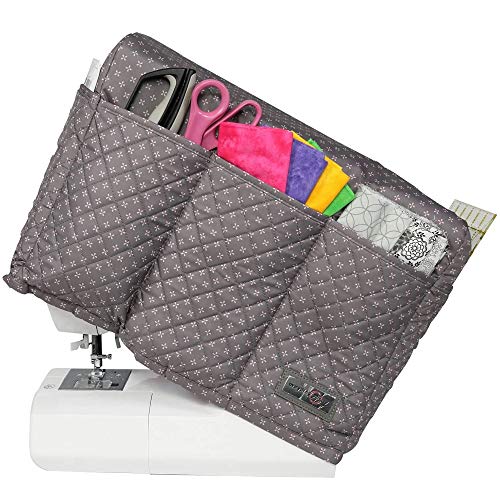 Everything Mary Deluxe Quilted Fabric Sewing Machine Cover, Grey Diamond - Covers Singer, Brother & Most Standard Machines - Protective Dust Case Bag with Storage Pockets for Needles & Accessories