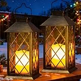Yowin Solarlaterne für Außen 2 Stück Große Solarlampen Garten mit Flammeneffekte Kerze, Gewalztes Glas, Hängend Solar Laternen Wasserdicht Tischlampe, Solarleuchten für Terrasse Balkon Pavillon Deko