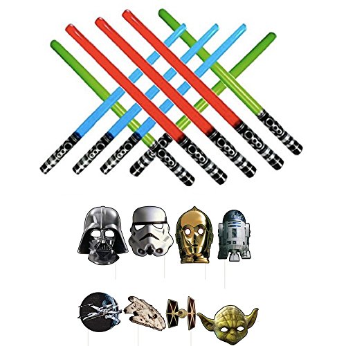 Inflatable Play Light Saber - Great for Star Wars Parties, LARP, Halloween, and More 3 Blue 3 Green 3 Red & Star Wars Photo Props