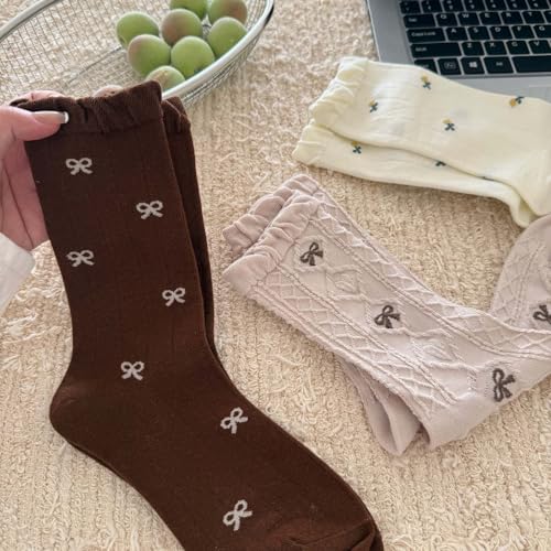 Image of Women's Cute Crew Socks, Casual Athletic Cotton Bowknot Cherry Calf Novelty Socks for Women