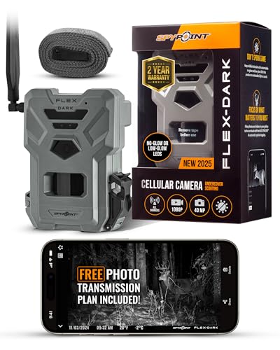 SPYPOINT Flex-Dark Cellular Trail Camera, 40MP Photos, 1080p Video + Sound, No-Glow Game Camera, Hunting Night Vision, Motion Activated,100ft Detection, No WiFi Needed Trail Cam