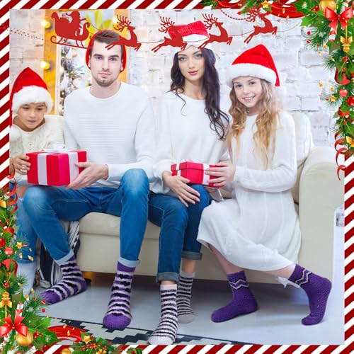 Image of Hoolerry 30 Pairs Christmas Fuzzy Socks in Bulk for Women Adult Men Gifts Fluffy Holiday Winter Socks Unisex Warm Crew Gifts
