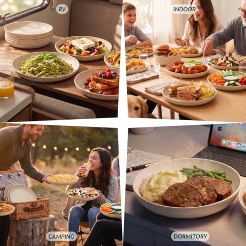 Image of Homienly Plastic Dinner Plates, Wheat Straw Plates 11 Inch, Lightweight Unbreakable Plates Set of 8, Microwave Safe Plates, Deep Plates for Dinner - Beige