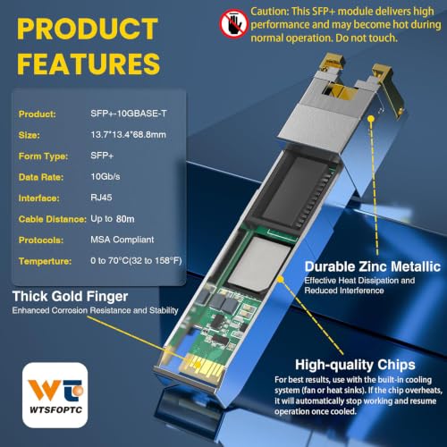 Image of 80-Meter 10G SFP+ to RJ45 Module 2 Pack, 10GBase-T Copper Transceiver | SFP+ to Ethernet Module CAT.6a /CAT7 Auto-Negotiation for RJ45 Port, Compatible with Cisco SFP-10G-T-X, Netgear and More