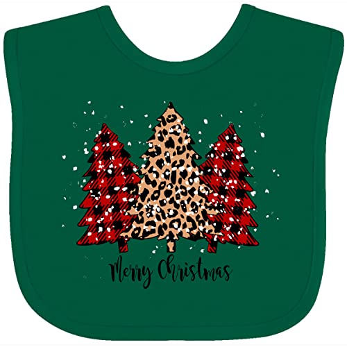 inktastic Merry Christmas Plaid and Cheetah Print Trees Baby Bib