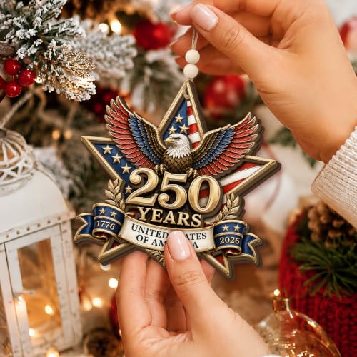 250 Years United States of America Ornament 2026 - Patriotic Bald Eagle Double Layer Wooden Hanging Christmas Tree - American Pride Gift for Veteran, Military Family, Patriot, History Buff, Collector - Image 4