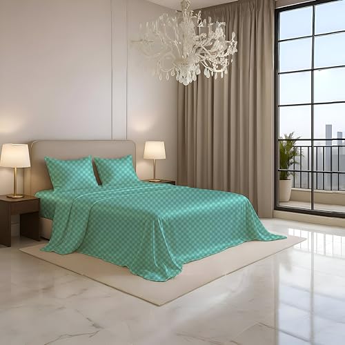 Image of Luxe Ere Jacquard Bedsheet for Double Bed, King Size (90x108) with 2 Pillow Covers, 300TC Premium Cotton Fabric, Perfect for Home Decor, Gifting & Romantic Escapes-Jade Stream