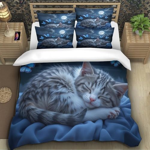 Parure de lit microfibre 3d effet chaton endormi 140x200