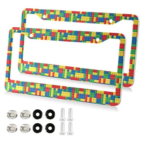 Kigai Building Blocks License Plate Frames 2PCS Car License Plate Holder with Screw Caps Cover Set Automotive Parts Decoration for US Vehicles Cover