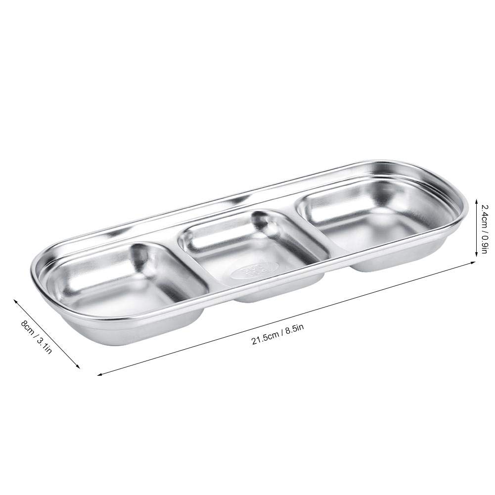 Sauce Dish Stainless Steel Three Grid Sauce Dish Seasoning Dish Snack Plate Food Dipping Bowl for Home Kitchen Hotel