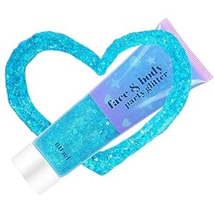 High Capacity 60ML Chunky and Fine Mixed Face Body Glitter with Gel for Singer Concerts Rave Party Makeup,Quick Dry and Long Lasting Holographic Iridescent Sequins Glitter Gel (Light Blue)