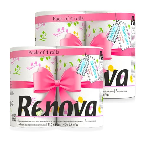Renova Design Spring Limited Edition Toilet Paper Floral & Colorful Illustrations 2 Packs of 4 Rolls...
