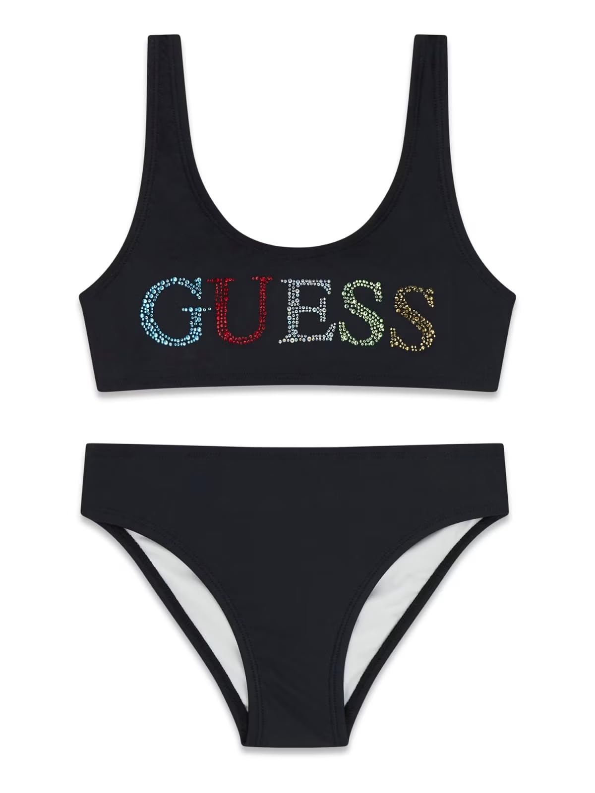 GUESS Costume Bikini Ragazza 12 Anni - 152 cm Color Nero con Scritta in Strass Colorati e Slip Abbinato