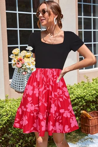 Image of Newshows Women's 2026 Summer Casual Square Neck Ruffle A Line Beach Vacation Sundress Work Business Dress with Pockets