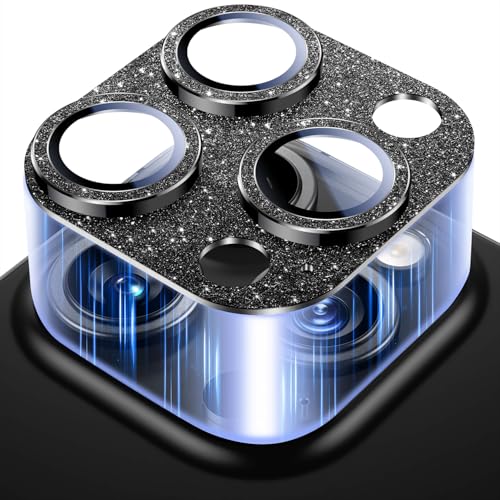 Image of Uyiton Compatible with iPhone 16 Pro /iPhone 16 Pro Max Camera Lens Protector - [Not Easy to Break][Strong Adsorption][Case-Friendly] Metal Tempered Glass Rear Camera Screen Cover - Glitter Black