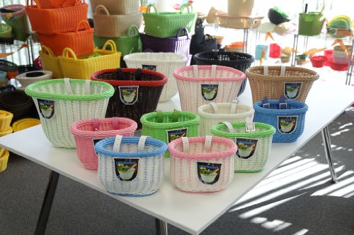 Colorbasket 01273 Kid's Front Handlebar Bike Basket, All Weather, Water Resistant, Adjustable Leather Straps, White With Pink Trim #TOP5