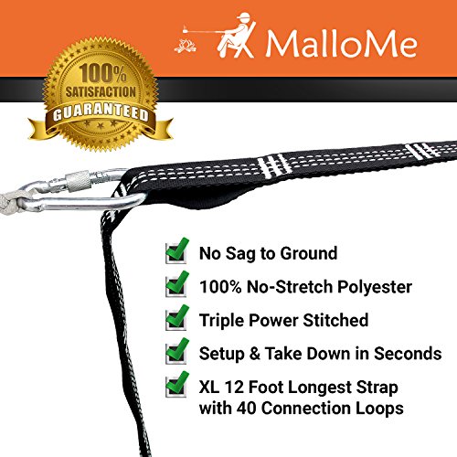 Mallome FBA_XLHSTRAPS Xl Hammock Straps - Hammock Tree Straps Set 2000+ Lbs Heavy Duty 40 Loops & 100% No Stretch Suspension System Kit thumb #1