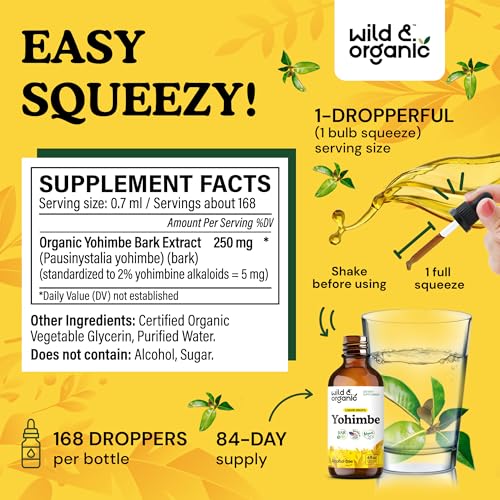 wild amp organic yohimbe supplements for men amp women - 5 mg yohimbine extract tincture - alcohol-free yohimbe bark drops - vegan non-gmo amp sugar-free
