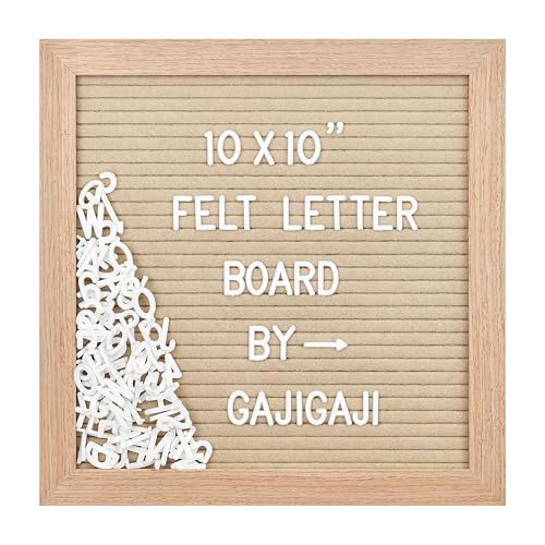 Image of Felt Letter Board with 294 Letters, Numbers, Symbols - 10x10 inch Changeable Message Board with Wooden Frame Wall Mount (Beige)