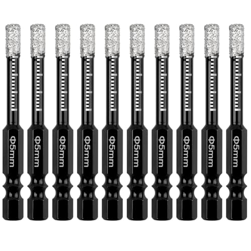 Tuesoa Juego de Brocas de Diamante en Seco de 10 Piezas, VáStago Hexagonal de 3/16 Pulgadas, Broca para Azulejos, CeráMica, Granito, MáRmol, Piedra, Materiales Duros