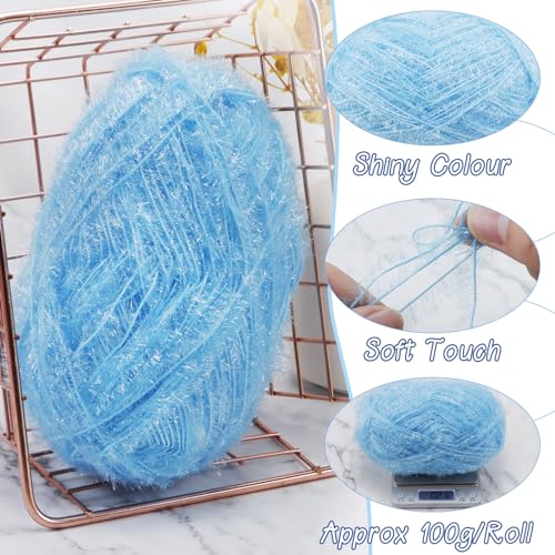 Image of JeogYong Scrubby Yarn 2 Skeins (2 x 100g, 2 x 218yd) Scrubby Sparkle Yarn, Fluffy Polyester Scrubbie Crochet String for Crocheting Knitting Dishcloths Washcloths DIY Projects